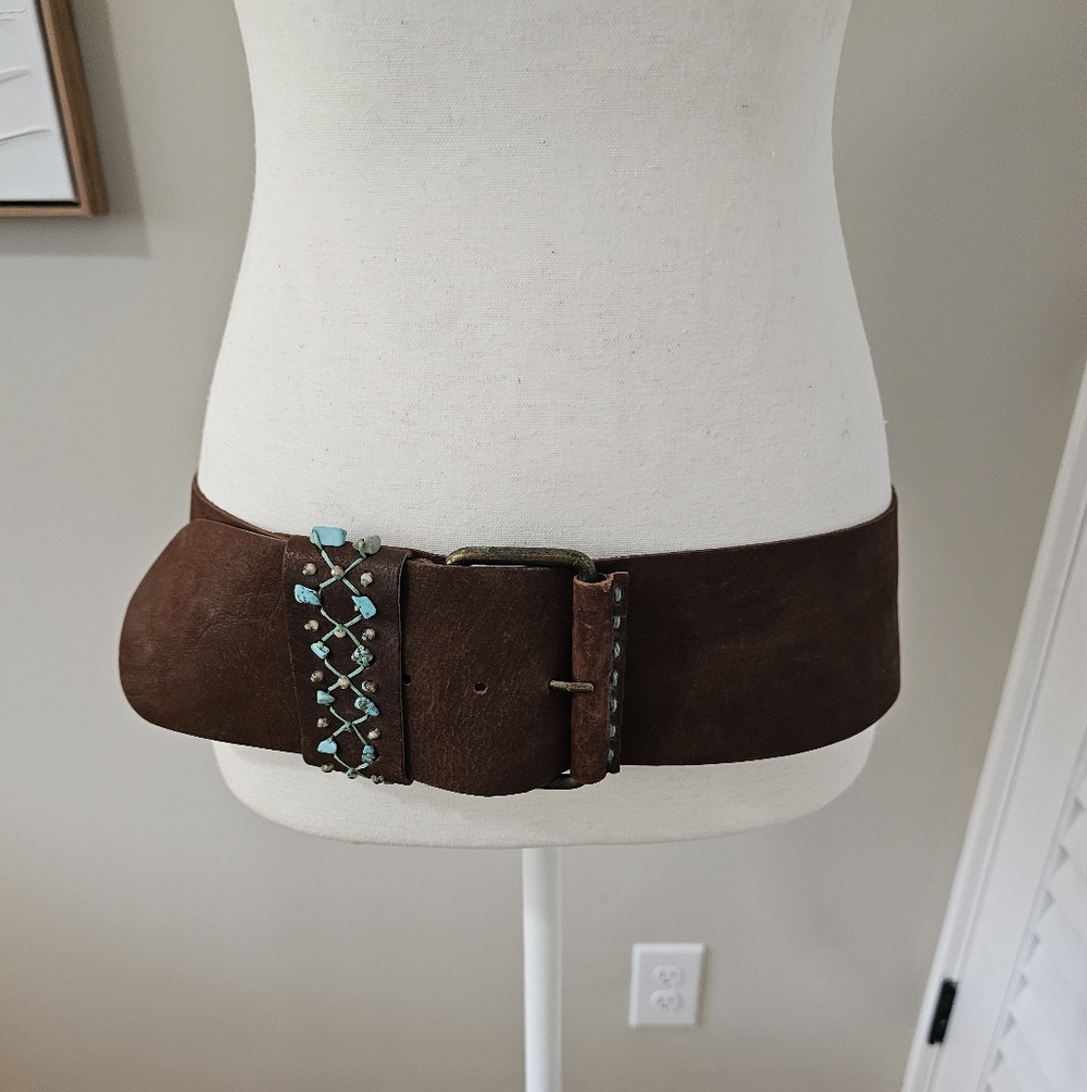 Vintage Boho GARUGLIERI Wide Leather Festival Belt made in Italy